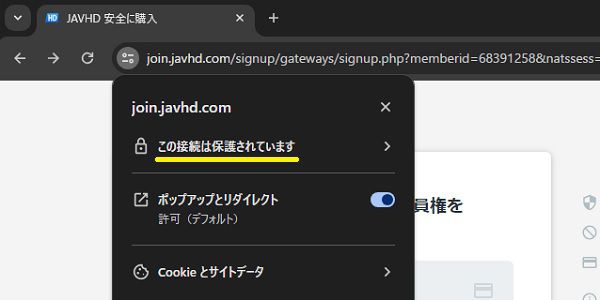 JAVHDの決済ページはしっかりとSSL化されている